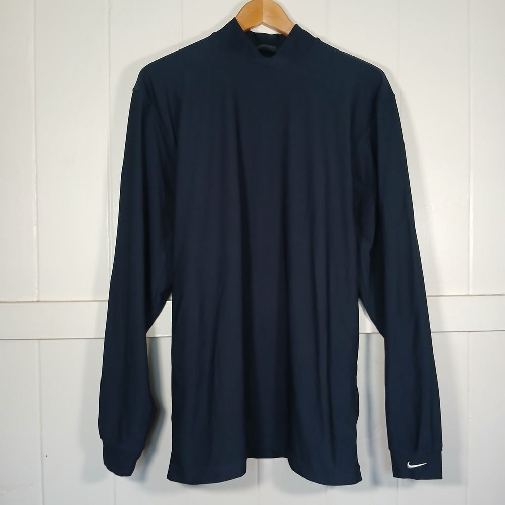 Nike Golf Dri-FIT UV Long Sleeve Mock Neck Shirt Mens Medium Navy Blue